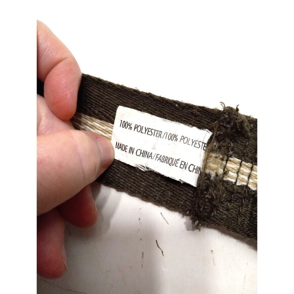 Unisex Belt D Ring Buckle Webbed Design Army Green Olive Khaki Stripe One Size - Picture 6 of 8